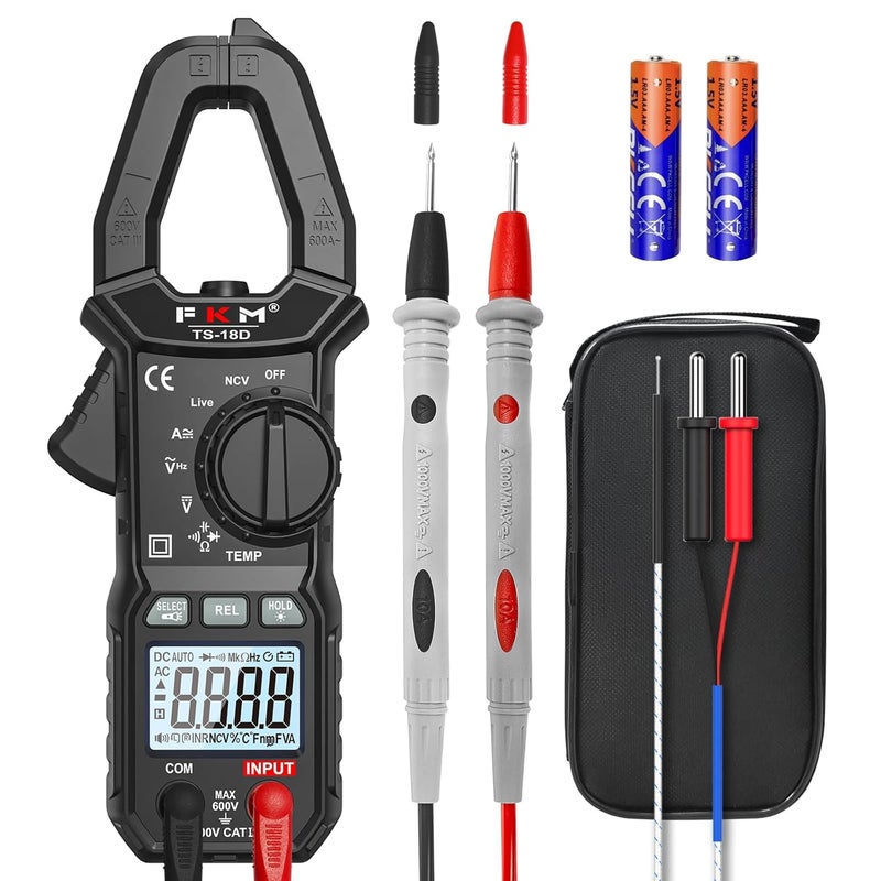 FKM AC/DC Amp Clamp Meter Multimeter Tester TRMS 6000 Counts Auto-ranging Smart Digital Voltage Tester,for AC/DC Current/Voltage,NCV Detection,Capacitance,Resistance,Ohm,Continuity,Diode,Hz,Temp Test - Image 1